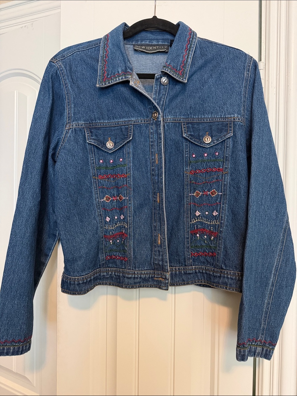 Embroidered Dark Blue Denim Jacket - Women